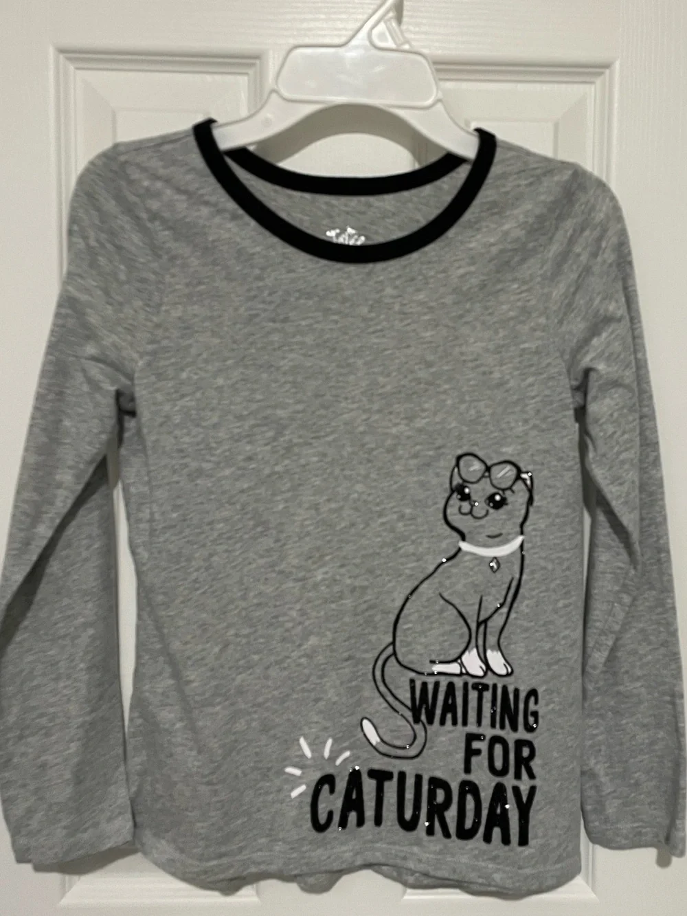Justice Grey Long-Sleeve 'Waiting for Caturday' Cat Tee